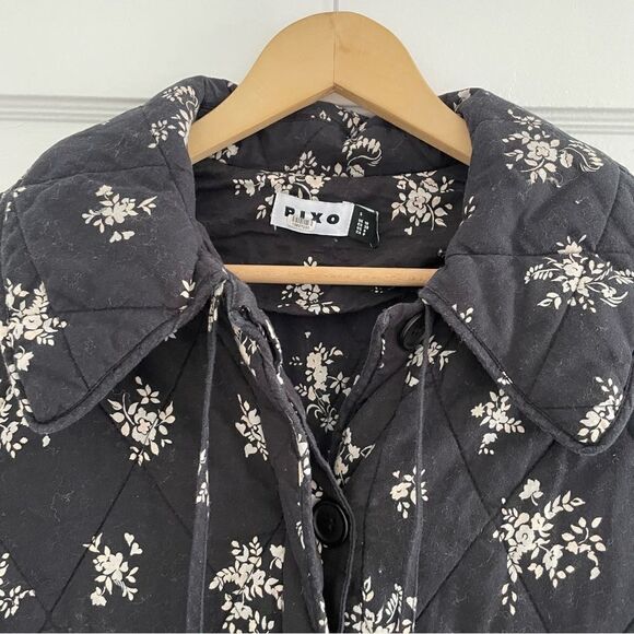 Rixo Cleo Ditsy Bunch Black Longline Quilted Jacket - Picture 8 of 14